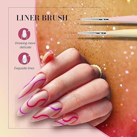 GV502 INOG Nail Art Brushes Set,6pcs Nail Art Design Pen Painting Tools with Extension Gel Brush, Polish Brush, Builder Brush,Liner Brush, Carved Brush, and Dotting Pen for Home DIY Salon Use