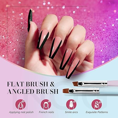 GV502 INOG Nail Art Brushes Set,6pcs Nail Art Design Pen Painting Tools with Extension Gel Brush, Polish Brush, Builder Brush,Liner Brush, Carved Brush, and Dotting Pen for Home DIY Salon Use