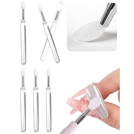 GV503 INOG Silicone Nail Art Brushes 6pcs Reusable Nail Brushes for Nail Art Silicone Nail Brush Chrome Glitter Mirror Powder Pigment Applicator Sticks Lipstick Eyeshadow Brush Makeup Brushes Nail Art Tools