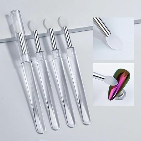 GV503 INOG Silicone Nail Art Brushes 6pcs Reusable Nail Brushes for Nail Art Silicone Nail Brush Chrome Glitter Mirror Powder Pigment Applicator Sticks Lipstick Eyeshadow Brush Makeup Brushes Nail Art Tools