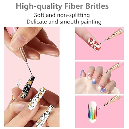 GV504 INOG 7Pcs Nail Art Brush Set-2pcs Silicone Nail Art Brushes Set, ReusableNail Brushes for Women and 5PCS Line Brushes for Nail, Lipstick Concealer Makeup Brush, Nail Gradient Brush, Thin Nail Details Brushes(7/9/11/15/25mm)