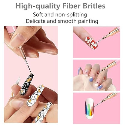 GV504 INOG 7Pcs Nail Art Brush Set-2pcs Silicone Nail Art Brushes Set, ReusableNail Brushes for Women and 5PCS Line Brushes for Nail, Lipstick Concealer Makeup Brush, Nail Gradient Brush, Thin Nail Details Brushes(7/9/11/15/25mm)
