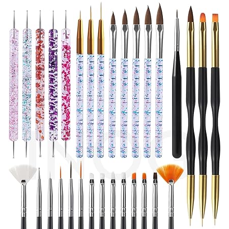 GV505 INOG 31pcs Nail Art Brushes,Nail Art Tool Set,Nail Dotting Tools,Nail Dust Brush,Striping Nail Art Brushes for Long Lines,Nail Drawing Pen For Nail Design.