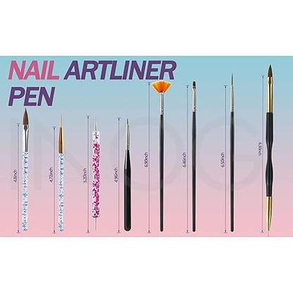 GV505 INOG 31pcs Nail Art Brushes,Nail Art Tool Set,Nail Dotting Tools,Nail Dust Brush,Striping Nail Art Brushes for Long Lines,Nail Drawing Pen For Nail Design.