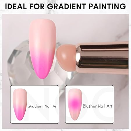 GV506 INOG Silicone Nail Brush, 2PCS Reusable Silicone Nail Chrome Applicator, Pink Nail Art Brushes Silicone Lip Brush For Pat Ombre Gel Nail, Chrome Nail, French Nail, Lipstick, Concealer, Eyeshadow