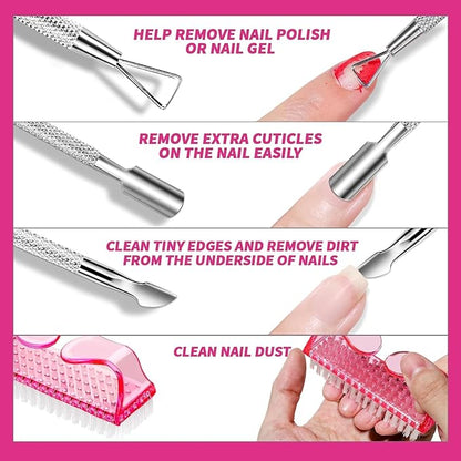 GV507 INOG Nail Polish Gel Remover Tools Kit with Nail Clips, 100ml Nail Polish Remover Bottle, 500 Nail Remover Cotton Pad, Nail Brush, Cuticle Pusher/Peeler, 100/180 Nail File,Buffer Block