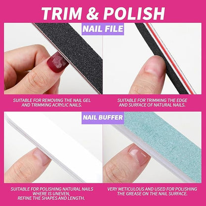 GV507 INOG Nail Polish Gel Remover Tools Kit with Nail Clips, 100ml Nail Polish Remover Bottle, 500 Nail Remover Cotton Pad, Nail Brush, Cuticle Pusher/Peeler, 100/180 Nail File,Buffer Block