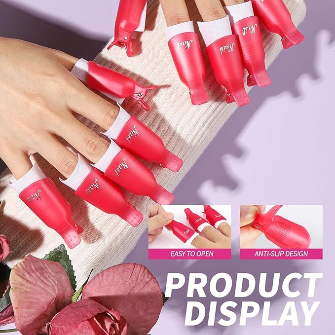 GV507 INOG Nail Polish Gel Remover Tools Kit with Nail Clips, 100ml Nail Polish Remover Bottle, 500 Nail Remover Cotton Pad, Nail Brush, Cuticle Pusher/Peeler, 100/180 Nail File,Buffer Block