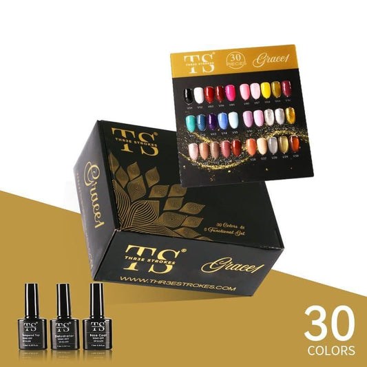 GV511 THR3E STROKES Grace1 Professional Gel Polish Kit 7.5ml – 30 Colors + Essential Nail Prep & Finish Set