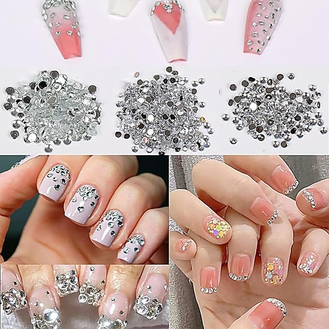 GV513 INOG Nail Art Rhinestones Kit 7200pcs 6 Sizes Nail Gems Flatback Rhinestones Gems Stones, with Rhinnestone Glue/Tweezers/Wax Pencil/Glue Brush (1.5-4.5 mm) for Nail Art Craft