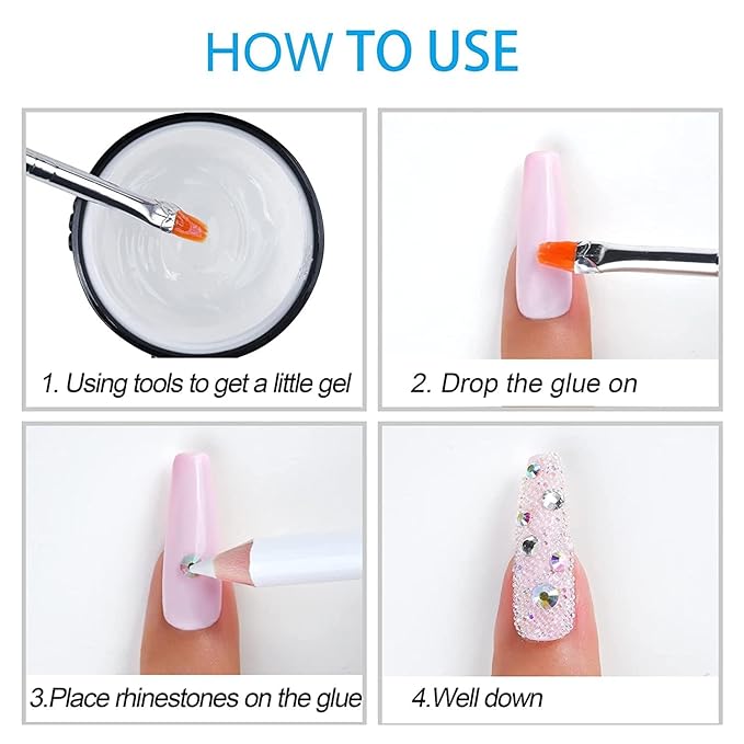 GV513 INOG Nail Art Rhinestones Kit 7200pcs 6 Sizes Nail Gems Flatback Rhinestones Gems Stones, with Rhinnestone Glue/Tweezers/Wax Pencil/Glue Brush (1.5-4.5 mm) for Nail Art Craft