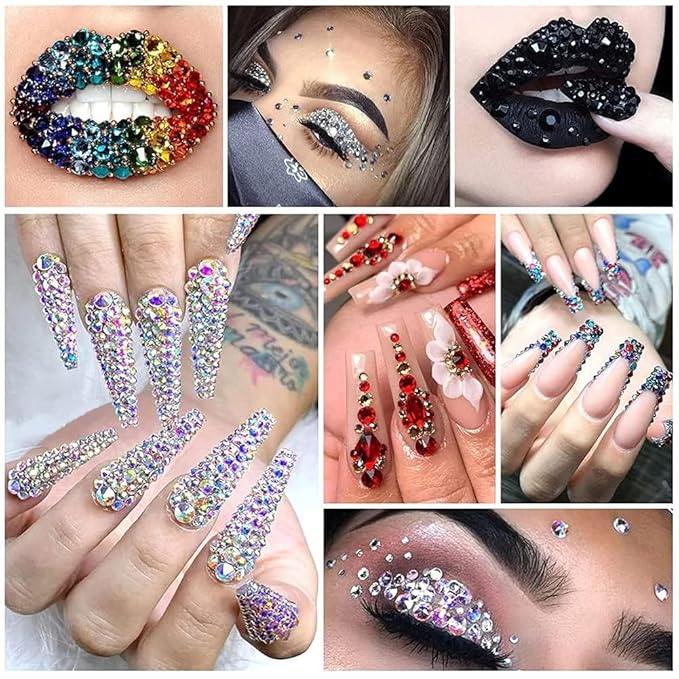 GV513 INOG Nail Art Rhinestones Kit 7200pcs 6 Sizes Nail Gems Flatback Rhinestones Gems Stones, with Rhinnestone Glue/Tweezers/Wax Pencil/Glue Brush (1.5-4.5 mm) for Nail Art Craft