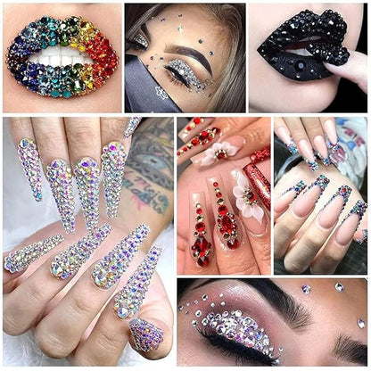 GV513 INOG Nail Art Rhinestones Kit 7200pcs 6 Sizes Nail Gems Flatback Rhinestones Gems Stones, with Rhinnestone Glue/Tweezers/Wax Pencil/Glue Brush (1.5-4.5 mm) for Nail Art Craft