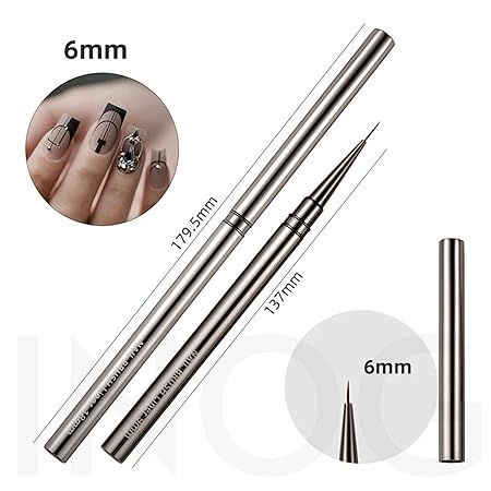 GV516 INOG Nail Art Brush Set, Nail Art Liner Brushes Nail Dotting Drawing Tool for Long Lines, Thin Details, Fine Drawing 5Pcs Set, Sizes 6/9/12/15/18mm(Silver) Nylon, Fine Point Bristle