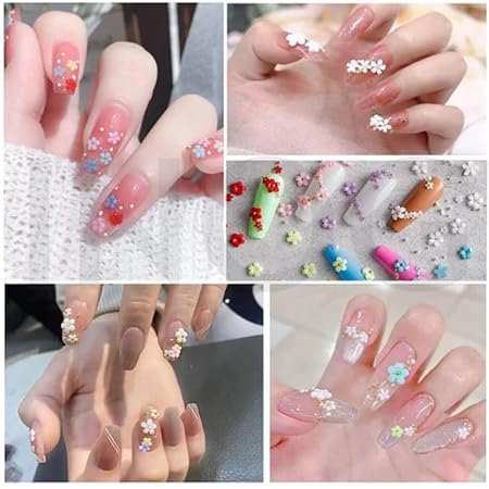 GV519 INOG 3D Flower Nail Art Kit Nail Decals Nail Charms with Golden Beads for Women Girls, 12 Color DIY Resin Flower Decals for Nails Salon Accessories with Grid Case