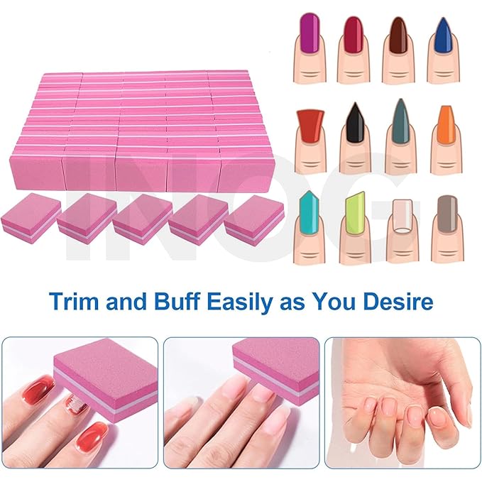 GV520 NOG Nail Buffers (50 Pack), Mini Buffer Block Nail File for Acrylic Nails and Natural Nails, 100/180 Grit Nail Buffer Block Bulk Buffing Blocks for Nail Buff Professional Manicure File Blocks Set