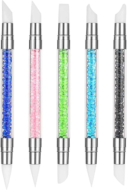 GV521 INOG 5Pcs Silicone Brush For Nail Art Silicone Tools For Nails Silicone Rhinestone Nail Polish Carving Pen Silicone Head Nail Art Brushes