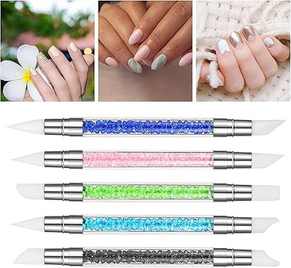 GV521 INOG 5Pcs Silicone Brush For Nail Art Silicone Tools For Nails Silicone Rhinestone Nail Polish Carving Pen Silicone Head Nail Art Brushes