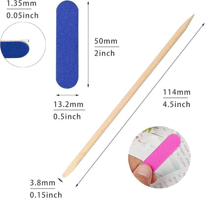 GV522 INOG 200 Pcs Nail Art Pedicure Tools, 100 Pcs Mini Nail Files Double Sided Fingernail Files Emery Boards and 100 Pcs Nail Cuticle Sticks Orange Sticks for Nails