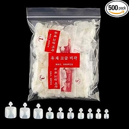 GV524 INOG False Toenails Tips 500 PCS 10 Sizes Full Cover Artificial French Acrylic Toenails for Nail Salons and DIY Nail Art (Natural)