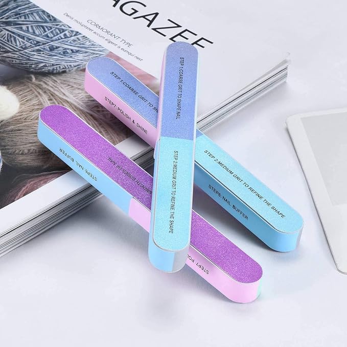 GV526 INOG Manicure Nail File Kit – 1 Pcs Double Sided Nail File, 4- Step Buffing Block, 7 Way NailFile and Buffers, 2 Pcs Cuticle Clipper & Pusher 1 Dusting Brush, Complete Nail Kit with Buffer for Salon Nail Art