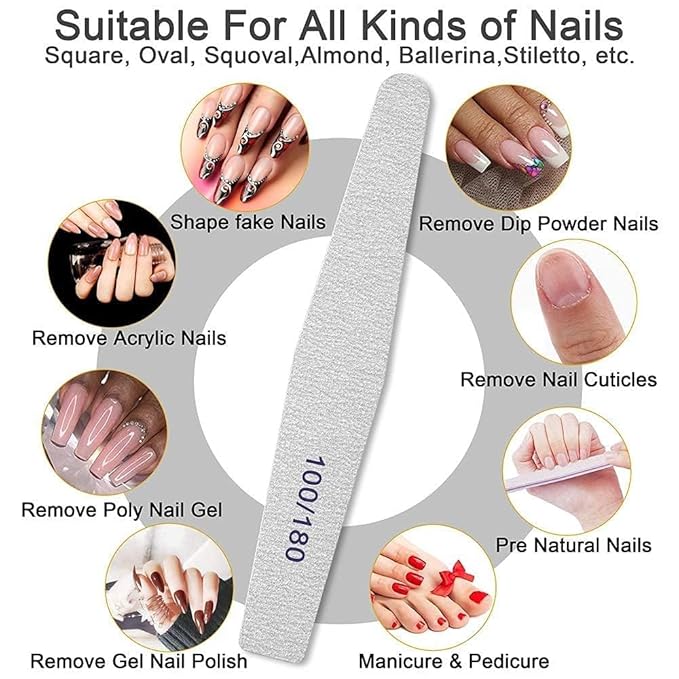 GV526 INOG Manicure Nail File Kit – 1 Pcs Double Sided Nail File, 4- Step Buffing Block, 7 Way NailFile and Buffers, 2 Pcs Cuticle Clipper & Pusher 1 Dusting Brush, Complete Nail Kit with Buffer for Salon Nail Art