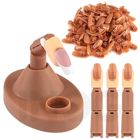 GV527 INOG Practice Hand for Acrylic Nails Adjustable Fake Mannequin Fingers - 3PCS Training Set With Acrylic Base and 100PCS Brown Nail Tips - Movable & Flexible For Nail Art Practice