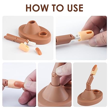 GV527 INOG Practice Hand for Acrylic Nails Adjustable Fake Mannequin Fingers - 3PCS Training Set With Acrylic Base and 100PCS Brown Nail Tips - Movable & Flexible For Nail Art Practice