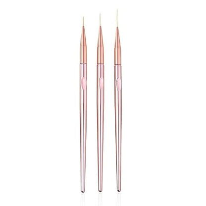 GV528 INOG 3 Pcs Rose Gold Nail Art Liner Brushes Set, UV Gel Acrylic Application Nail Pens Nail Art Designs Tools(7mm/9mm/11mm)