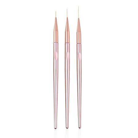 GV528 INOG 3 Pcs Rose Gold Nail Art Liner Brushes Set, UV Gel Acrylic Application Nail Pens Nail Art Designs Tools(7mm/9mm/11mm)