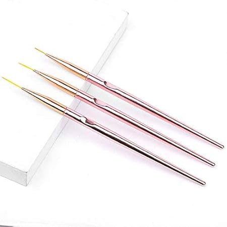 GV528 INOG 3 Pcs Rose Gold Nail Art Liner Brushes Set, UV Gel Acrylic Application Nail Pens Nail Art Designs Tools(7mm/9mm/11mm)