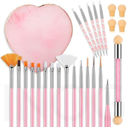 GV529 INOG 26 Pcs Nail Art Brushes with Nail Art Palette Set, Nail Tech Supplies Tools Nail Polish Mixing Palette Double-Ended Dotting Pen for Nail Art