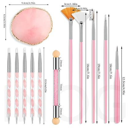 GV529 INOG 26 Pcs Nail Art Brushes with Nail Art Palette Set, Nail Tech Supplies Tools Nail Polish Mixing Palette Double-Ended Dotting Pen for Nail Art