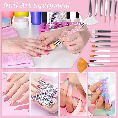 GV529 INOG 26 Pcs Nail Art Brushes with Nail Art Palette Set, Nail Tech Supplies Tools Nail Polish Mixing Palette Double-Ended Dotting Pen for Nail Art