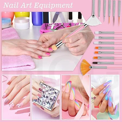 GV529 INOG 26 Pcs Nail Art Brushes with Nail Art Palette Set, Nail Tech Supplies Tools Nail Polish Mixing Palette Double-Ended Dotting Pen for Nail Art