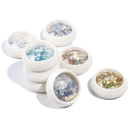 GV530 INOG Nail Art Gradient Glitter Magic Color Changing Laser Thin Sequins Mixed Mirror Hexagon Shape Mermaid Flakes Spangles Palette Craft Glitters Holographic Manicure D.I.Y (8 PCS)