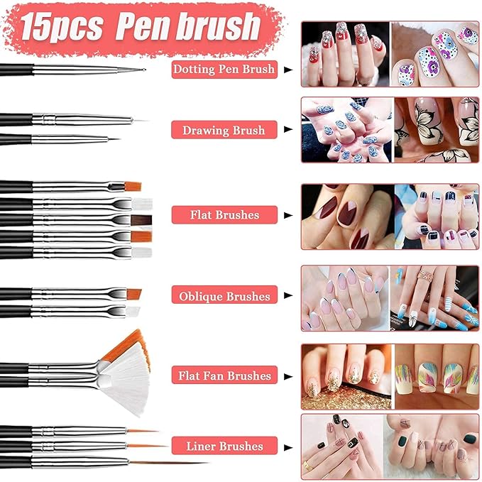 GV532 INOG Nail Art Stamping Kit, 3D Nail Art Tools with Pen & Brush Painting Polish Design Kit Nail Art Stickers Nail Foil Tape Strips and Nails Art Rhinestones