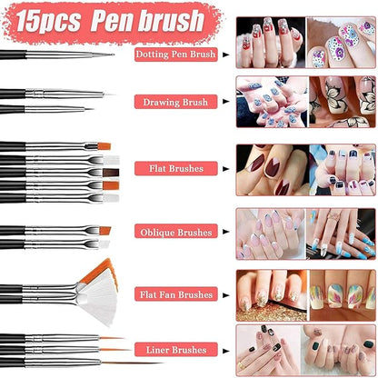 GV532 INOG Nail Art Stamping Kit, 3D Nail Art Tools with Pen & Brush Painting Polish Design Kit Nail Art Stickers Nail Foil Tape Strips and Nails Art Rhinestones
