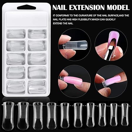 GV533 INOG Poly Gel Quick Building Nail Set,100Pcs False Nail Mold Clear Nail Extension Form Tips,10 Nail Tips Clip And 1Pcs Dual-Ended Poly Extension Brush Picker For Polygel Extension,Home Salon