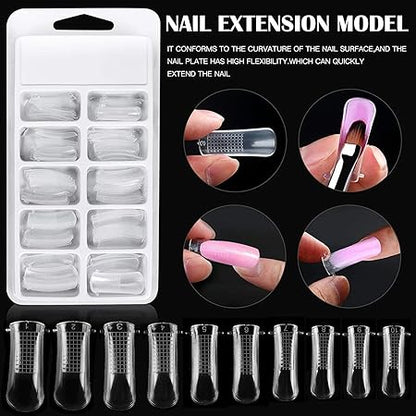 GV533 INOG Poly Gel Quick Building Nail Set,100Pcs False Nail Mold Clear Nail Extension Form Tips,10 Nail Tips Clip And 1Pcs Dual-Ended Poly Extension Brush Picker For Polygel Extension,Home Salon