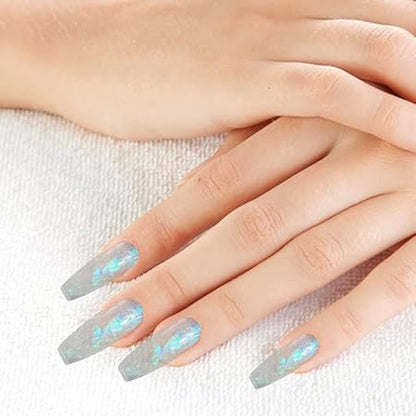 GV535 INOG Solid Builder Gel for Nails, Aurora Shimmer Hard Gel for Nail Extension, Non-Sticky Hand 3D Carving Sculpture Gel with Silicone Pen Decoration Mold for DIY Nail Art Home Salon (Aurora Blue)