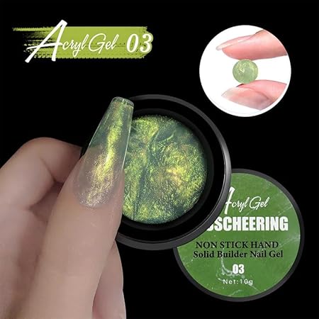 GV536 INOG Solid Builder Gel for Nails, Aurora Shimmer Hard Gel for Extension, Non-Sticky Hand 3D Carving Sculpture Gel With Silicone Pen Decoration Mold for DIY Art Home Salon (Aurora Green)