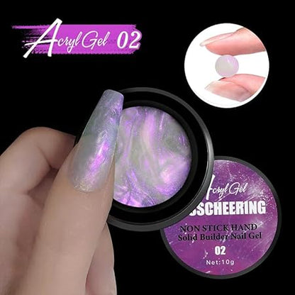 GV537 INOG Solid Builder Gel for Nails, Aurora Shimmer Hard Gel for Nail Extension, Non-Sticky Hand 3D Carving Sculpture Gel with Silicone Pen Decoration Mold for DIY Nail Art Home Salon (Aurora Purple)