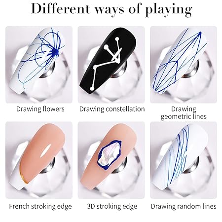 GV539 INOG 4 Colors Spider Gel with Nail Art Brushes, Wire Drawing Gel Polish for Line (White Black Gold Silver)
