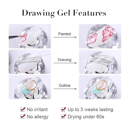 GV539 INOG 4 Colors Spider Gel with Nail Art Brushes, Wire Drawing Gel Polish for Line (White Black Gold Silver)