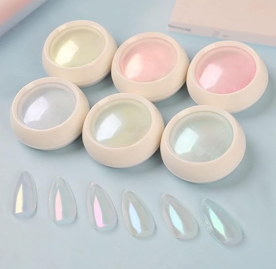 GV540 INOG 6PCS Mermaid Metallic Chrome Nail Powder Set, Mirror Effect Nail Art Powder, Holographic Pigment Glitter Dust for Gel Polish Manicure Decoration with Eyeshadow Sticks