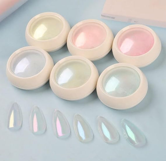 GV540 INOG 6PCS Mermaid Metallic Chrome Nail Powder Set, Mirror Effect Nail Art Powder, Holographic Pigment Glitter Dust for Gel Polish Manicure Decoration with Eyeshadow Sticks