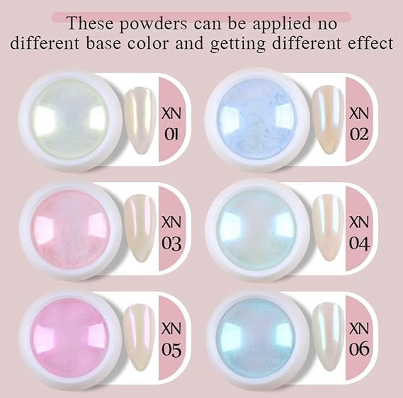 GV540 INOG 6PCS Mermaid Metallic Chrome Nail Powder Set, Mirror Effect Nail Art Powder, Holographic Pigment Glitter Dust for Gel Polish Manicure Decoration with Eyeshadow Sticks