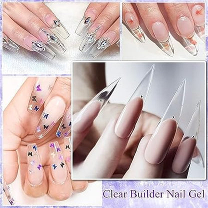 GV541 INOG Builder Nail Gel Kit - Nail Extension Gel Set Nail Strengthen Nail Art Manicure Set with 100PCS Nail Forms and Acrylic Nail Brush with Nail Filer (Clear)
