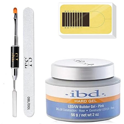 GV542 INOG Builder Gel Kit - Extension Set for Nail Strengthening and Art Manicure With 100PCS Forms, Acrylic Brush, and Filer (Pink)